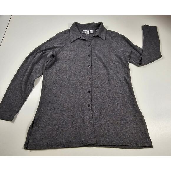 Chicos 2 (L)Acetate blend long sleeve grey button up tunic career casual EUC ^ - Picture 3 of 6